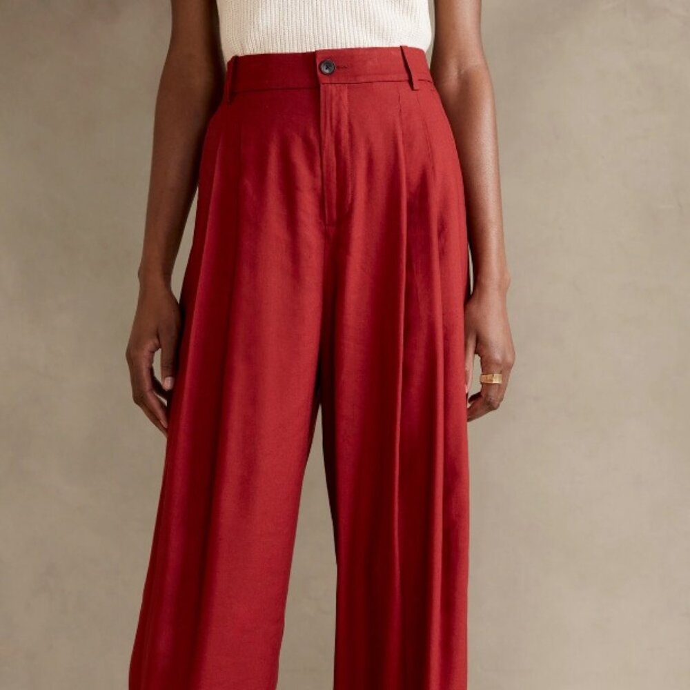 NWOT Lena Wide-Leg Linen-Blend Pant in Red Embers Banana Republic | SIZE 0